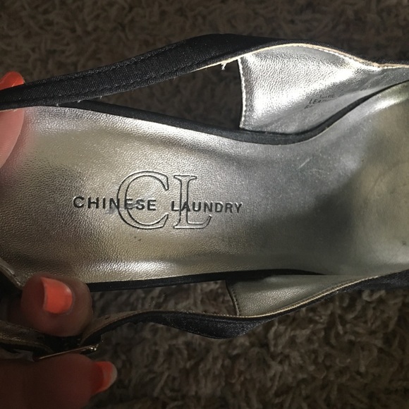 Satin round toe sling backs w/rhinestone buckle - Picture 3 of 3